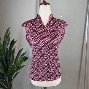 Petite Sophisticate Top Womens M Pink Very Good Vintage Popcorn Knit Mock Neck